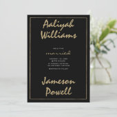 Invitation Simple black gold handwritten calligraphy wedding (Debout devant)