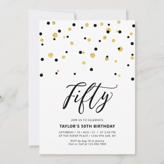 Invitation simple Black & Gold pour les 50 ans (Devant)