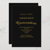 Invitation Simple Black & Gold Quinceañera 15ème parti (Devant / Derrière)