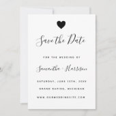 Invitation Simple Black Heart Mariage plat Enregistrer la car (Devant)