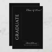 Invitation Simple Black High School College Photo Graduation (Devant / Derrière)