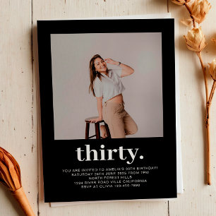 Invitation Simple Black Minimal Photo 30e anniversaire