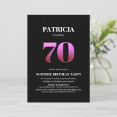 Invitation Simple Black Pink Surprise 70e anniversaire (Debout devant)