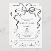 Invitation simple Black Ribbon Heart Bridal Shower (Devant / Derrière)