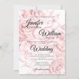 Invitation Simple Black & Rose Gold Elegant Mariage floral