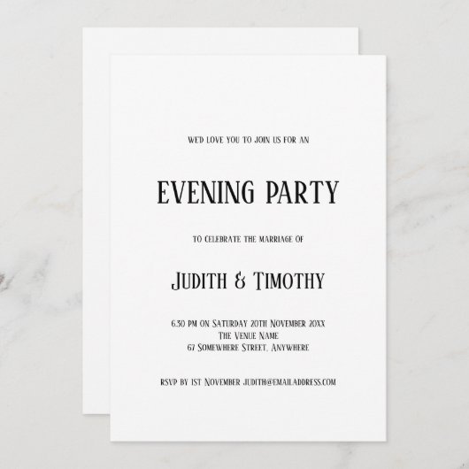 Invitation Simple Black Text Blanc N'importe quelle soirée de (Devant / Derrière)