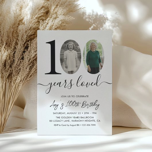 Invitation Simple Black & White 100th Birthday Party Photo