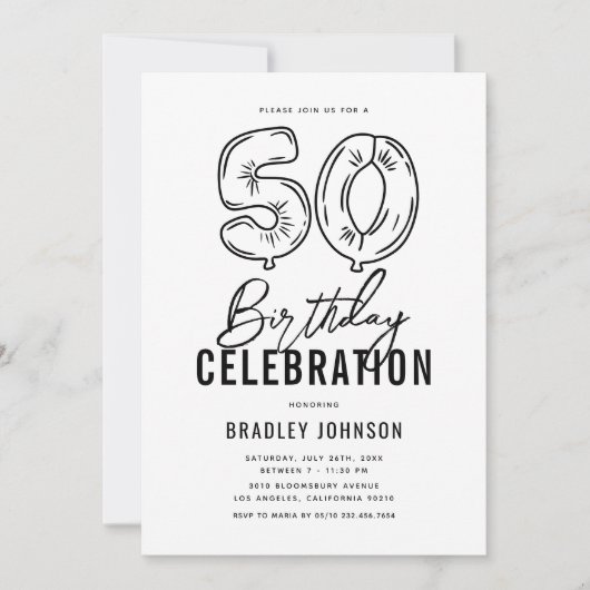 Invitation Simple Black & White 50e fête d'anniversaire (Devant)