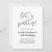 Invitation simple Black White Birthday Party (Devant)