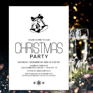 Invitation Simple Black White Christmas Bells