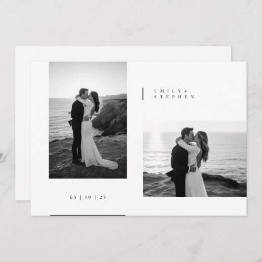 Invitation Simple Black & White Elegant Minimal Wedding Photo (Devant / Derrière)