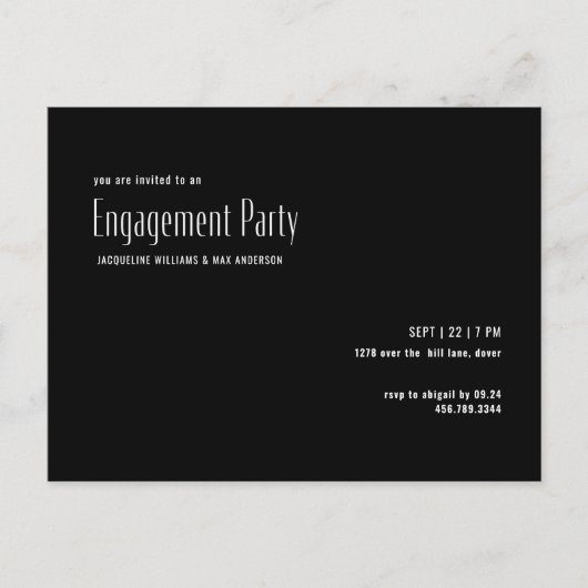 Invitation simple Black & White Engagement Party (Devant)