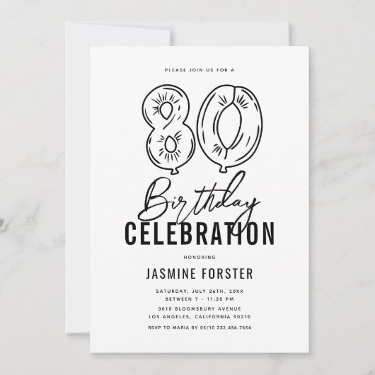 Invitation Simple Black & White fête d'anniversaire 80e (Devant)