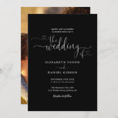 Invitation Simple Black White Hearts Script Mariage photo (Devant / Derrière)