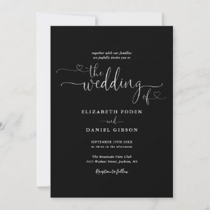 Invitation Simple Black White Hearts Script Mariage photo