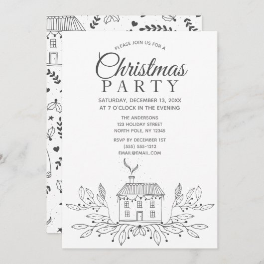 Invitation Simple Black White House (Devant / Derrière)