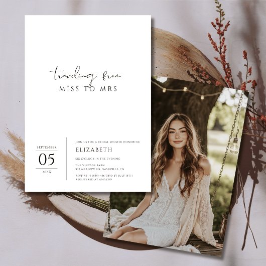 Invitation Simple Black White Miss à Mme Fête des mariées Pho