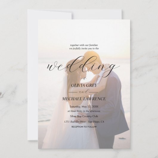 Invitation Simple Black & White Overlay Photo Wedding (Devant)