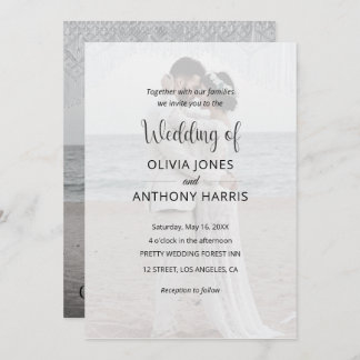 Invitation Simple Black & White Overlay Photo Wedding