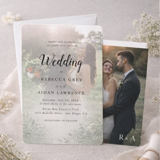 Invitation Simple Black & White Overlay Photo Wedding