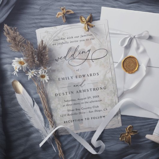 Invitation Simple Black & White Overlay Photo Wedding