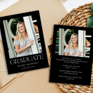 Invitation Simple Black White Photo 2025 Graduation Party