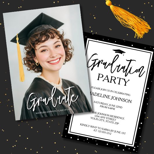 Invitation Simple Black & White Photo 2026 Graduation