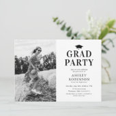 Invitation Simple Black White Photo Graduation Party (Debout devant)