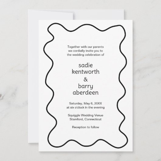 Invitation Simple Black White Squigame Frame Mariage moderne (Devant)