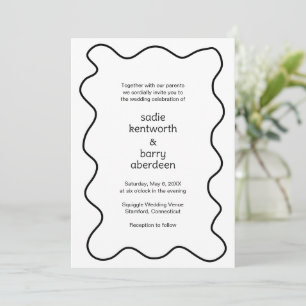 Invitation Simple Black White Squigame Frame Mariage moderne