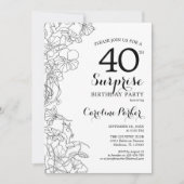 Invitation Simple Black White Surprise 40e fête d'anniversair (Devant)