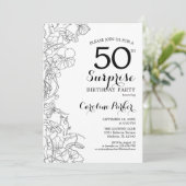 Invitation Simple Black White Surprise 50e fête d'anniversair (Debout devant)