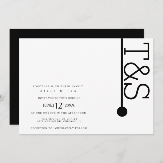 Invitation Simple Black White Typographie Line Bold Mariage (Devant / Derrière)