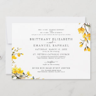 Invitation Simple Blanc Deux Parents Fleur Jaune Mariage