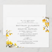 Invitation Simple Blanc Deux Parents Fleur Jaune Mariage (Devant / Derrière)