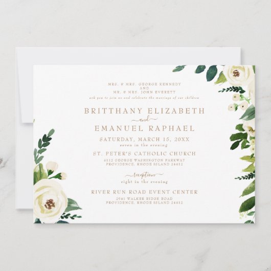 Invitation Simple Blanc Deux Parents Texte Or Mariage (Devant)