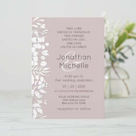 Invitation Simple blanc esquissé Feuille Mariage chrétien (Debout devant)