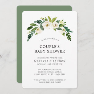 Invitation Simple Blanc Floral Girl Baby shower élégant