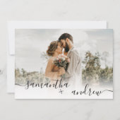 Invitation Simple blanc minimaliste script 5 photos mariage (Devant)