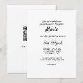 Invitation simple blanc noir classique edi bat mitzvah (Devant / Derrière)
