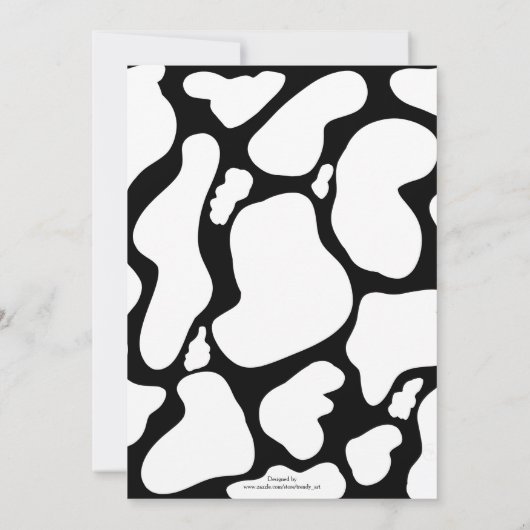 Invitation Simple Blanc Noir Gros taches de vache Motif anima (Dos)