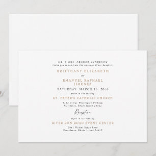 Invitation Simple Blanc & Or Mariage Parents Mariée