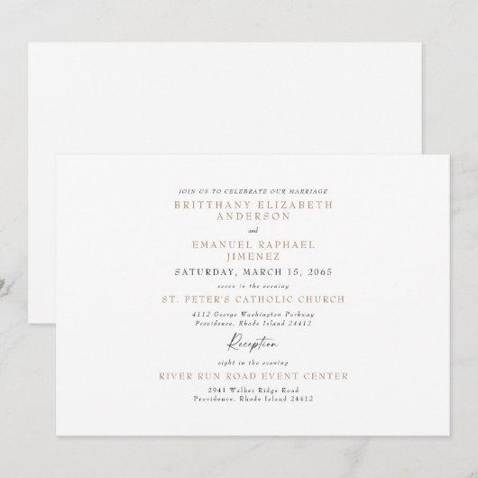 Invitation Simple Blanc & Or Mariage sans parents (Devant / Derrière)