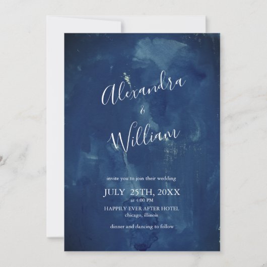 Invitation Simple Bleu Nuit Foncé Aquarelle (Devant)