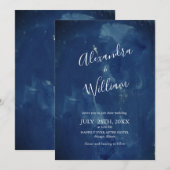 Invitation Simple Bleu Nuit Foncé Aquarelle (Devant / Derrière)