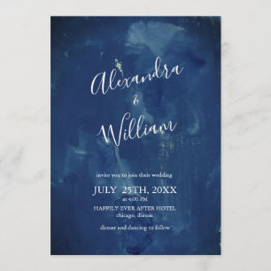 Invitation Simple Bleu Nuit Foncé Aquarelle