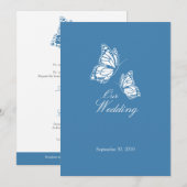 Invitation Simple Blue Butterflies Mariage 2 (Devant / Derrière)