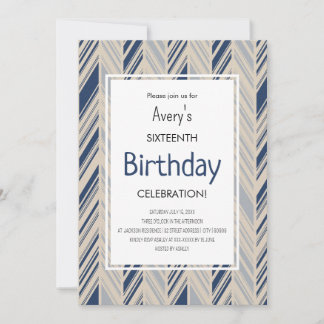 Invitation Simple Blue Chevron Birthday