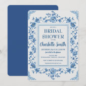 Invitation Simple Blue Chinoiserie Floral nuptiale (Devant / Derrière)