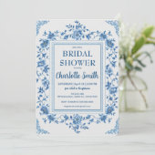 Invitation Simple Blue Chinoiserie Floral nuptiale (Debout devant)